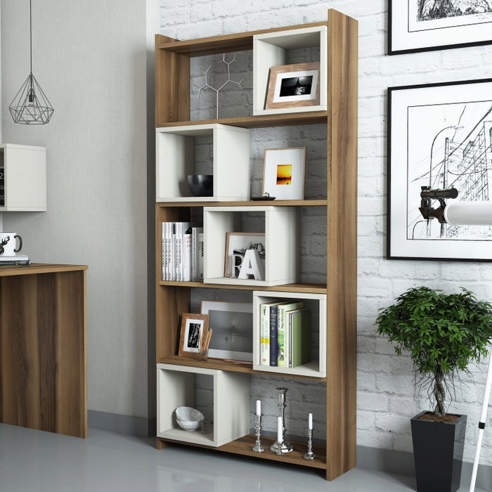 Hanah Home Estantería Moderna Nogal y Crema Hanah Home Estantería Moderna Nogal y Crema